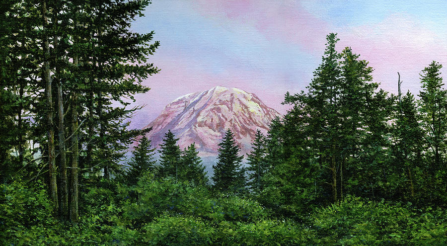 Sunset Painting - Pink Mountain by John Morrow