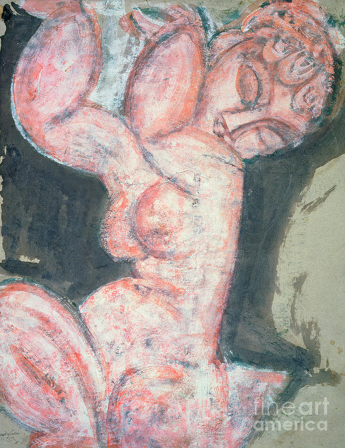 Pink Nude, Caryatid Painting by Amedeo Modigliani