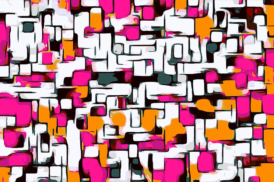 Pink Orange And Black Lines Drawing Abstract With White Background Painting