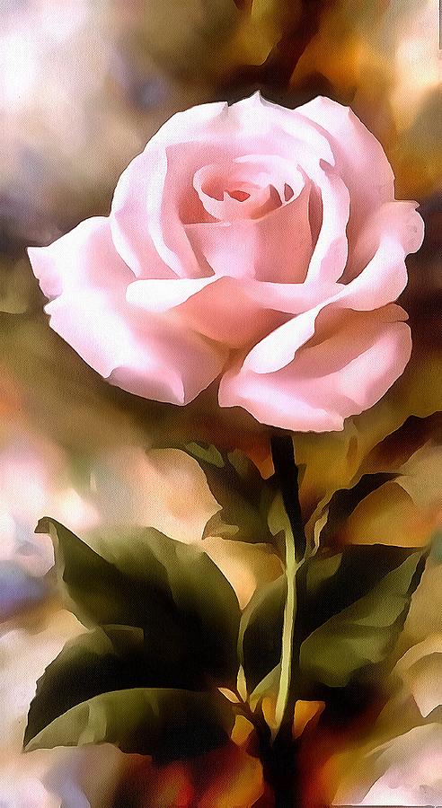 Pink Paper Rose In Acrylic Painting