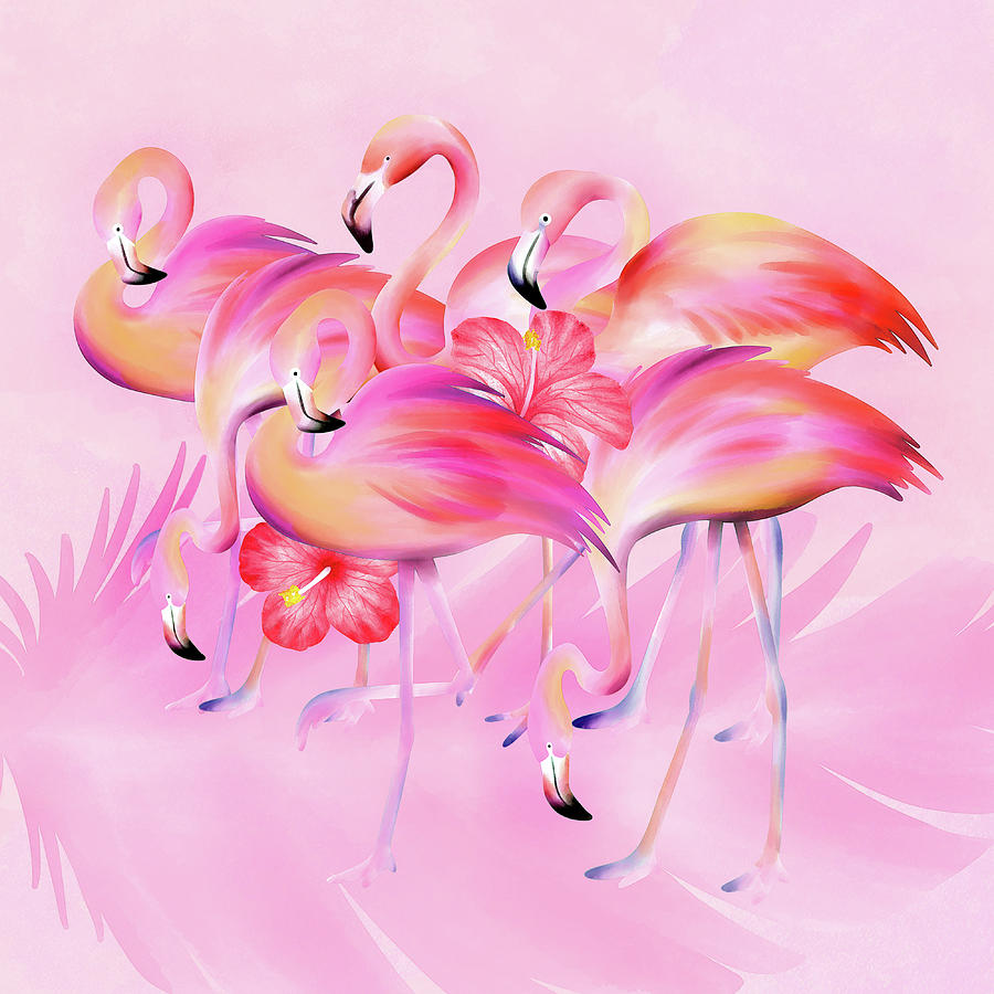 Pink Party Flamingos Digital Art by HH Photography of Florida