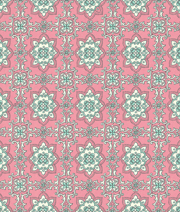 Vintage Drawing - Pink Pattern by CSA Images