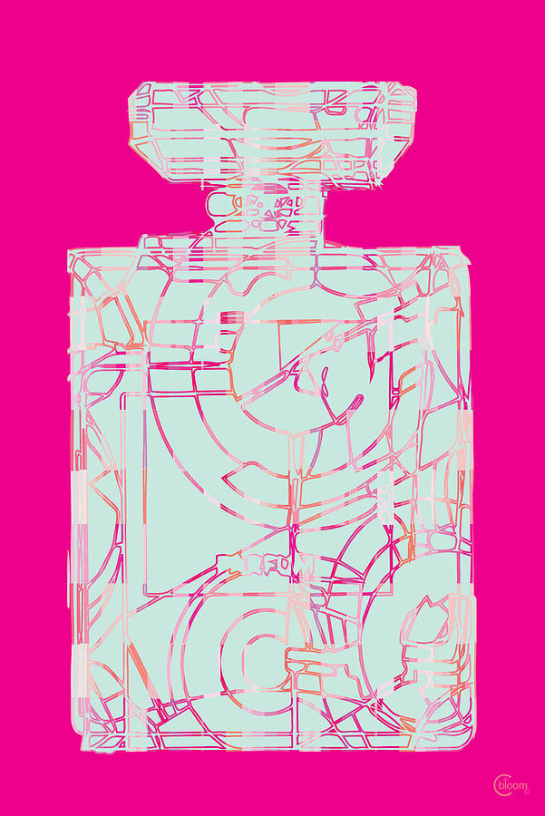 Bottle Digital Art - Art Deco Perfume Bottle in Pink by Cecely Bloom