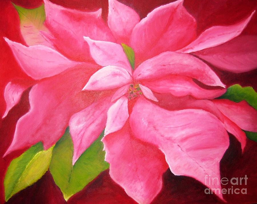 Christmas Painting - Pink Poinsettia by Rebecca Jackson