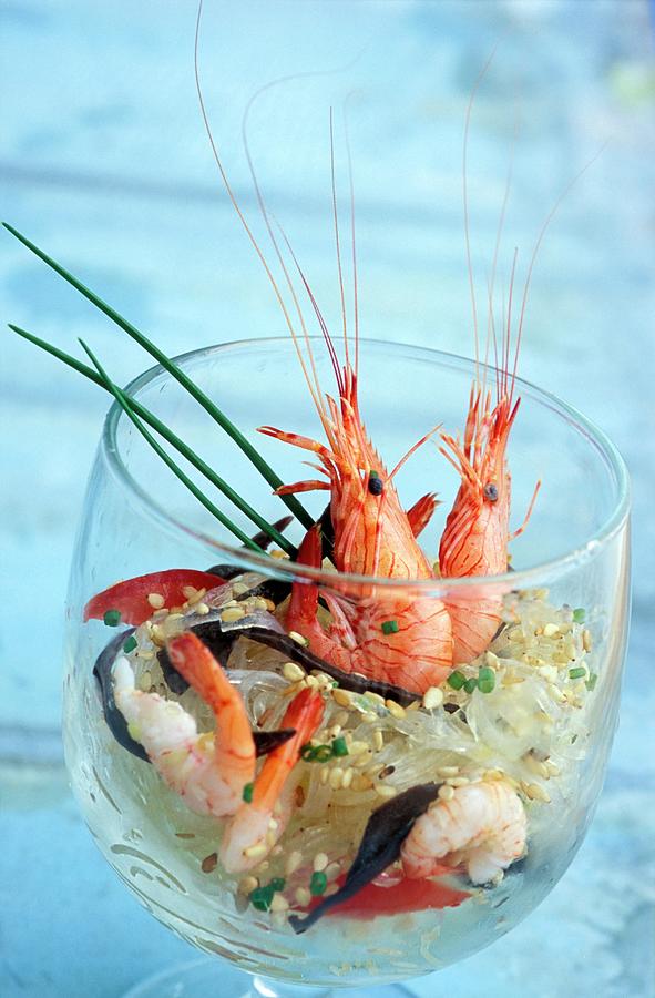 Pink Prawn, Vermicelli And Black Mushroom Salad Photograph by Paquin
