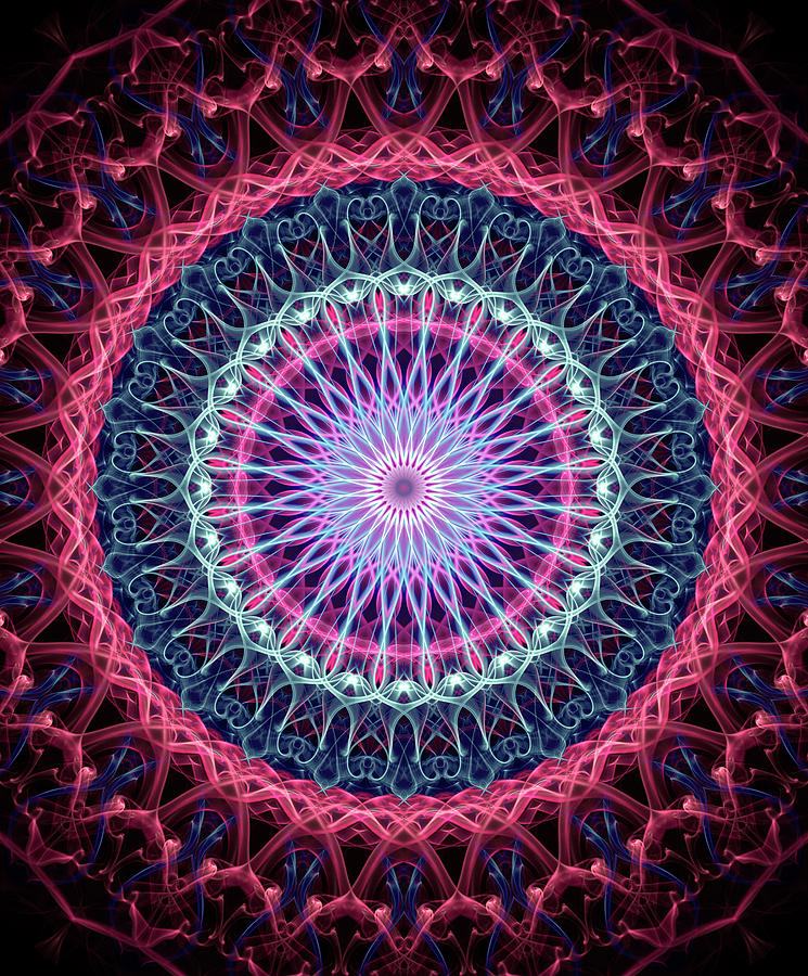 Pink, red and blue mandala Digital Art by Jaroslaw Blaminsky