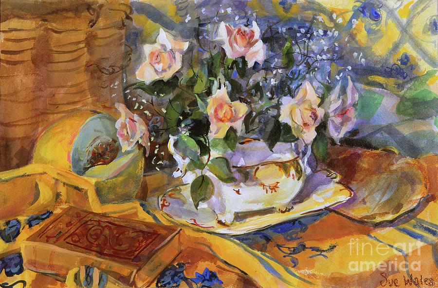 Pink Roses In Gayes Dish, 1995 Painting by Sue Wales Pink Roses In Gayes Dish, 1995 Painting by Sue Wales