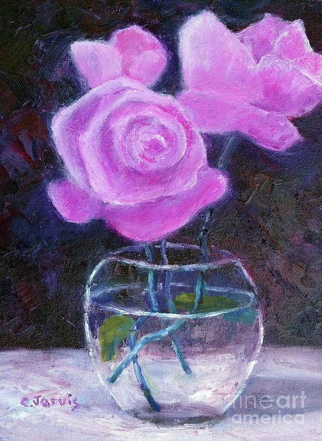Pink Roses in Glass Vase by Carolyn Jarvis Pink Roses in Glass Vase by Carolyn Jarvis