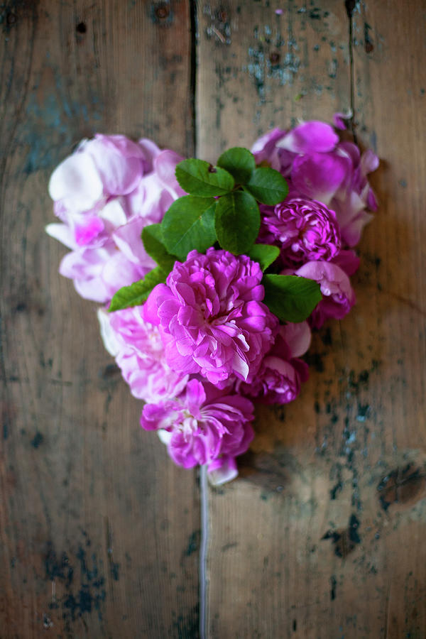 Pink Roses On Wooden Table Photograph by Alicja Koll
