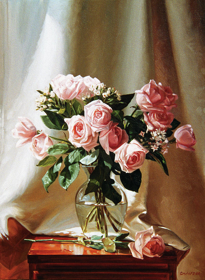 Pink Roses Painting by Robin Anderson