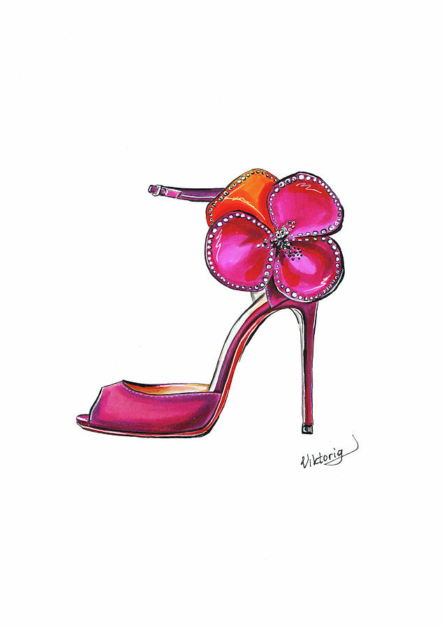 Pink shoe Drawing by Viktoryia Lavtsevich
