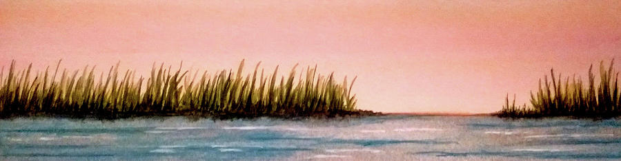 Water Painting - Pink Sky Water Scene by Michael Vigliotti