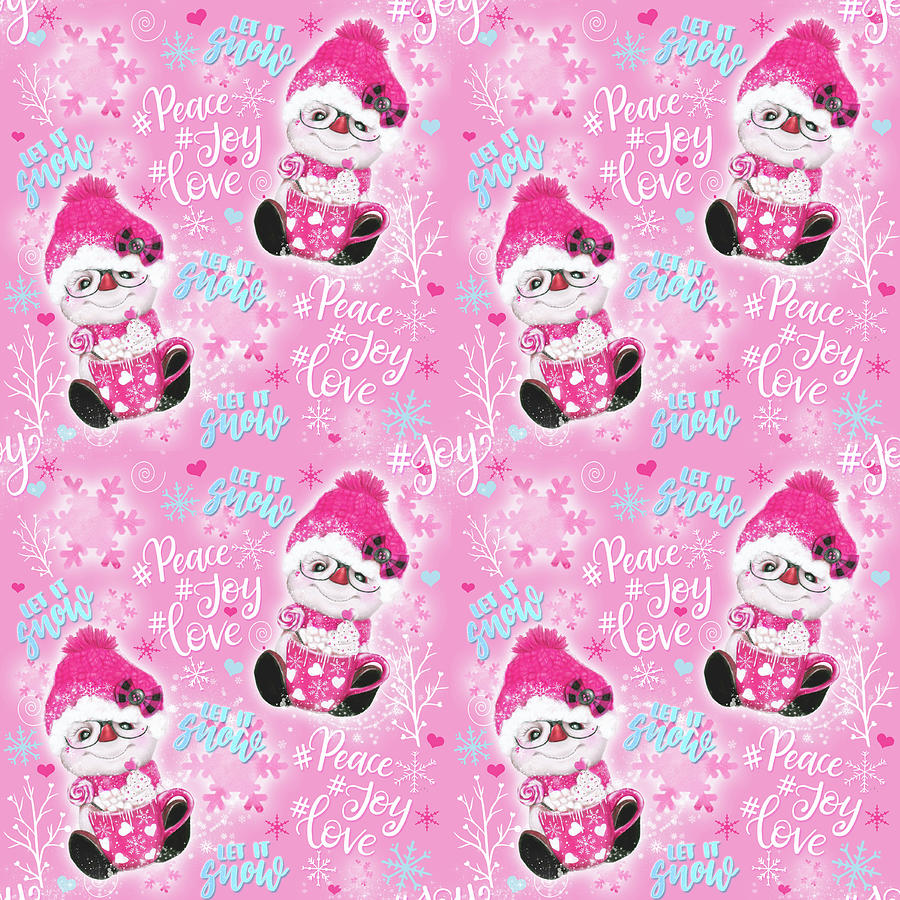 Winter Mixed Media - Pink Snowman Pattern by Sheena Pike Art And Illustration