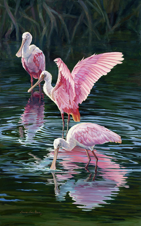 Spoonbill Painting - Pink Spoonbills  by Laurie Snow Hein
