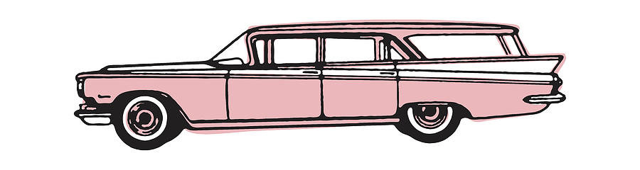 Transportation Drawing - Pink Station Wagon with White Sidewalls by CSA Images