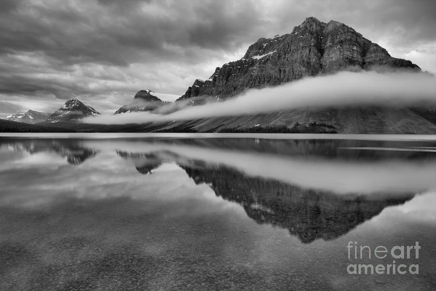 Pink Storm Clouds Over Bow Lake Black And White Photograph by Adam Jewell