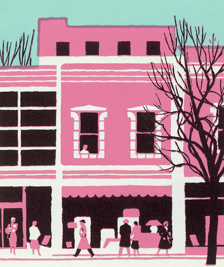 Architecture Drawing - Pink Street and Storefront by CSA Images