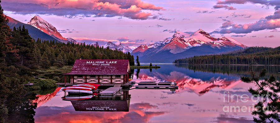 Pink Summer Sunset At Maligne Lake Photograph by Adam Jewell
