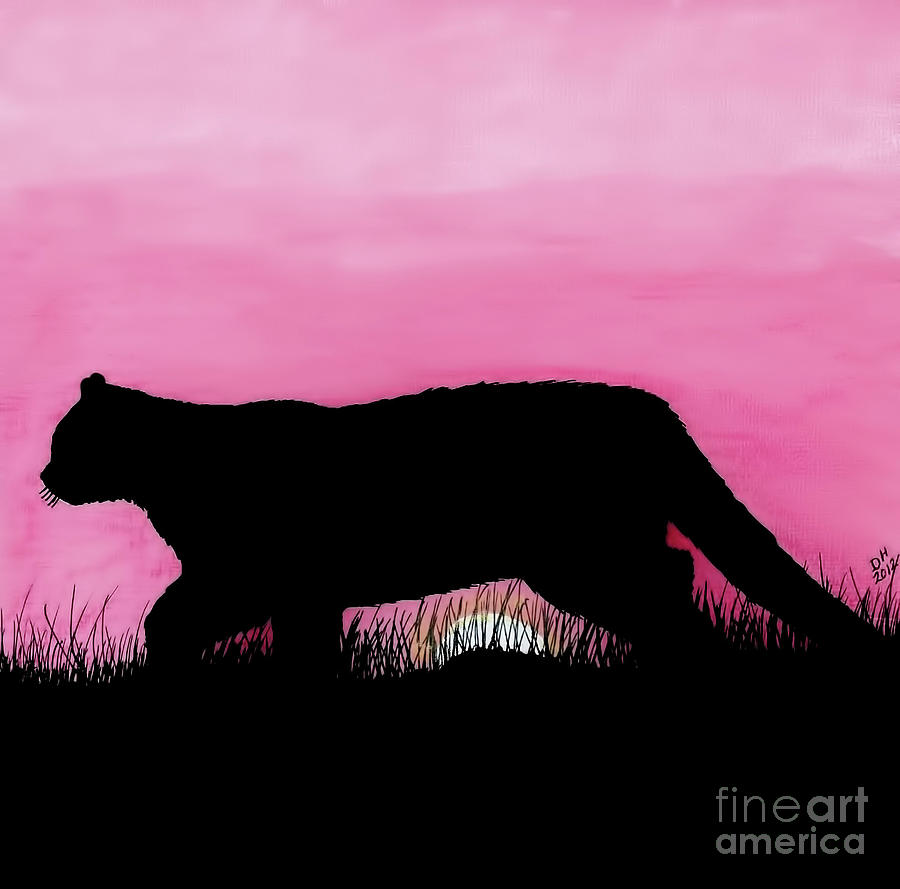 Pink - Sunset - Panther Drawing by D Hackett