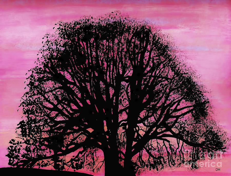 Pink Sunset Tree Drawing by D Hackett