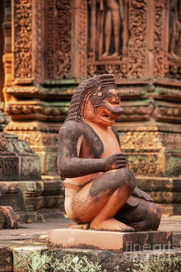 Architecture Photograph - Pink Temple Monkey Statue by Bob Phillips