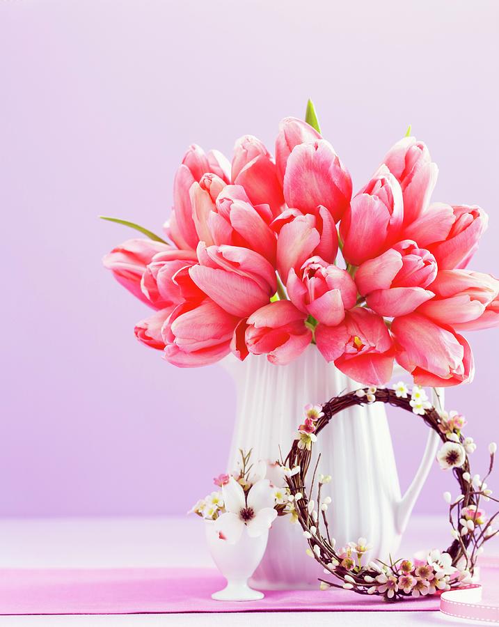 Pink Tulips In Vase Photograph by Mark Thomas