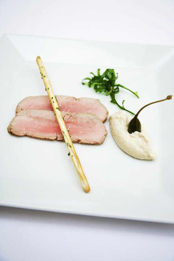 Pink Vitello Tonnato With Grissini Photograph by Michael Wissing