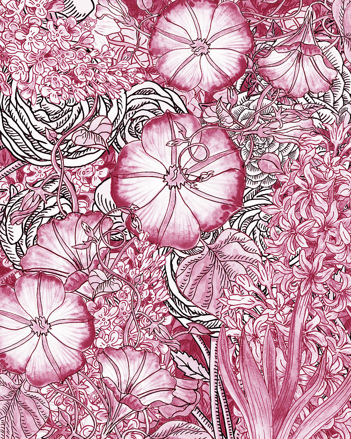 Pink Watercolor Botanical Flowers Garden Flowerbed VI Painting by Irina Sztukowski