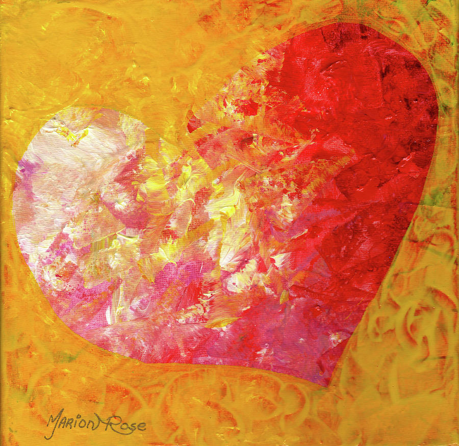 Heart Painting - Pink Yel by Marion Rose