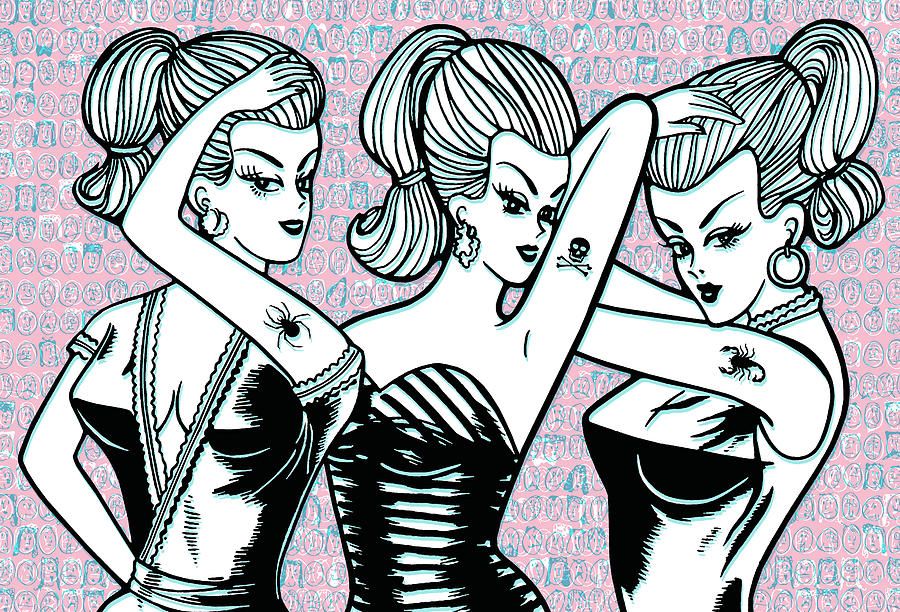 Vintage Drawing - Pinup girls by CSA Images