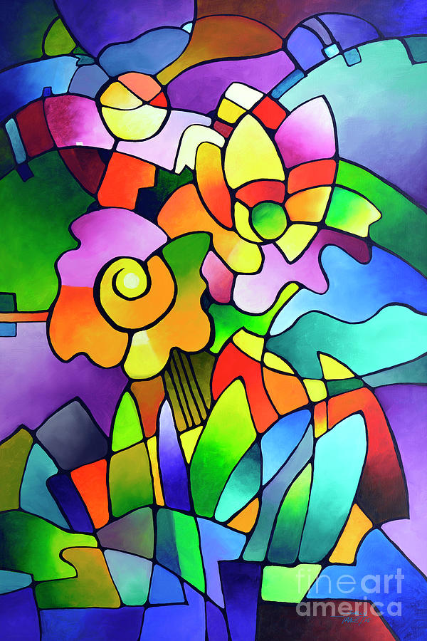 Pinwheel Blooms Painting by Sally Trace