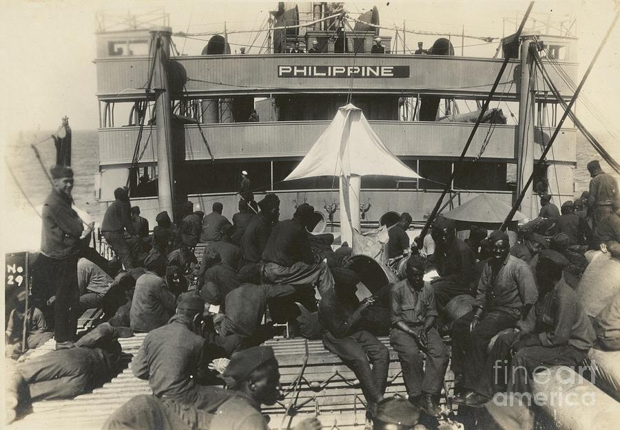 Pioneer Infantry Battalion On The Troop Ship U.s.s. Philippine From Brest Harbor, France, July 18, 1919 (b/w Photo) Photograph by American Photographer