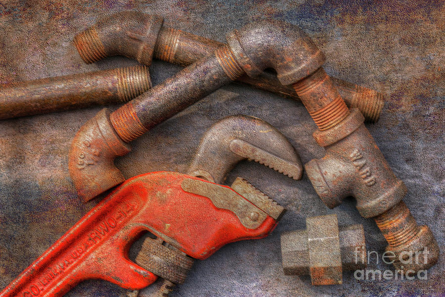 Pipe Wrench and Pipe Digital Art by Randy Steele