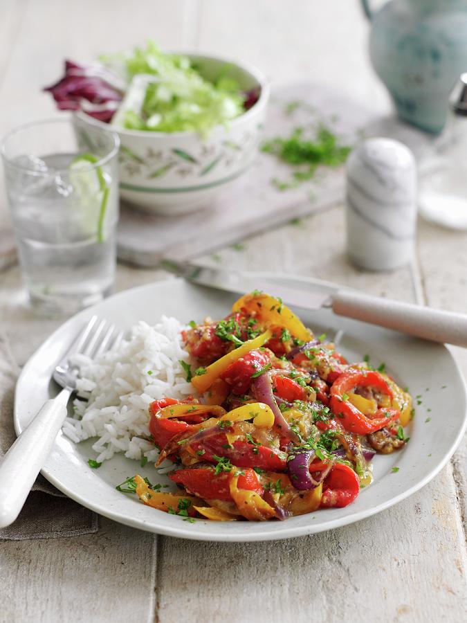 Piperade With Mixed Peppers And A Side Of Rice Photograph by Gareth Morgans