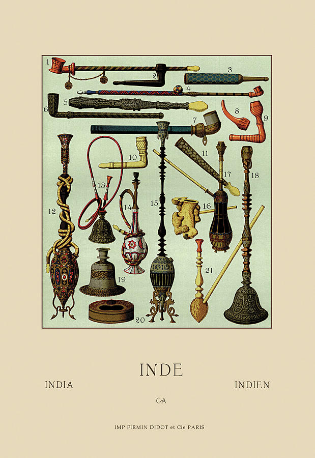 Pipes of India Painting by Auguste Racinet