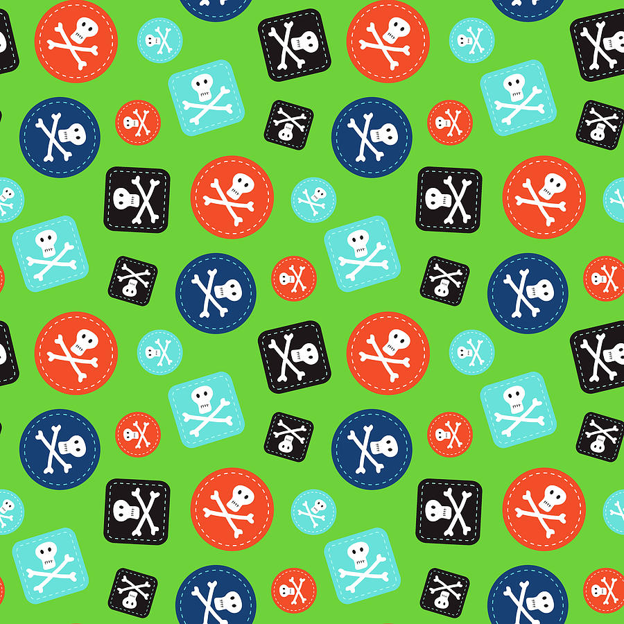 Jolly Roger Digital Art - Pirate Badge Pattern Green by Carla Martell