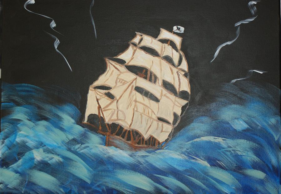 Pirate Ship in Storm Painting by Yvonne Sewell