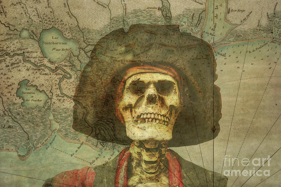 Pirate Skull on Treasure Map Digital Art by Randy Steele