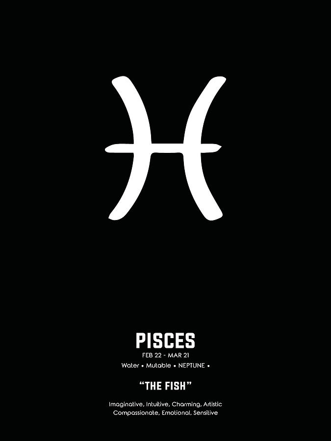 Pisces Print 2 - Zodiac Sign Print - Zodiac Poster - Pisces Poster - Black and White - Pisces Traits Mixed Media by Studio Grafiikka