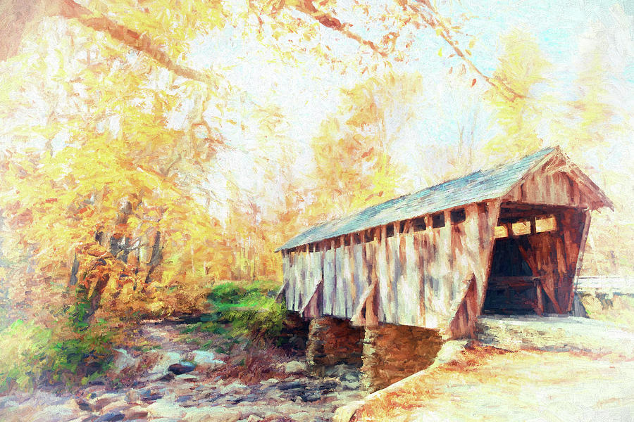Pisgah Covered Bridge in Autumn AP Painting by Dan Carmichael