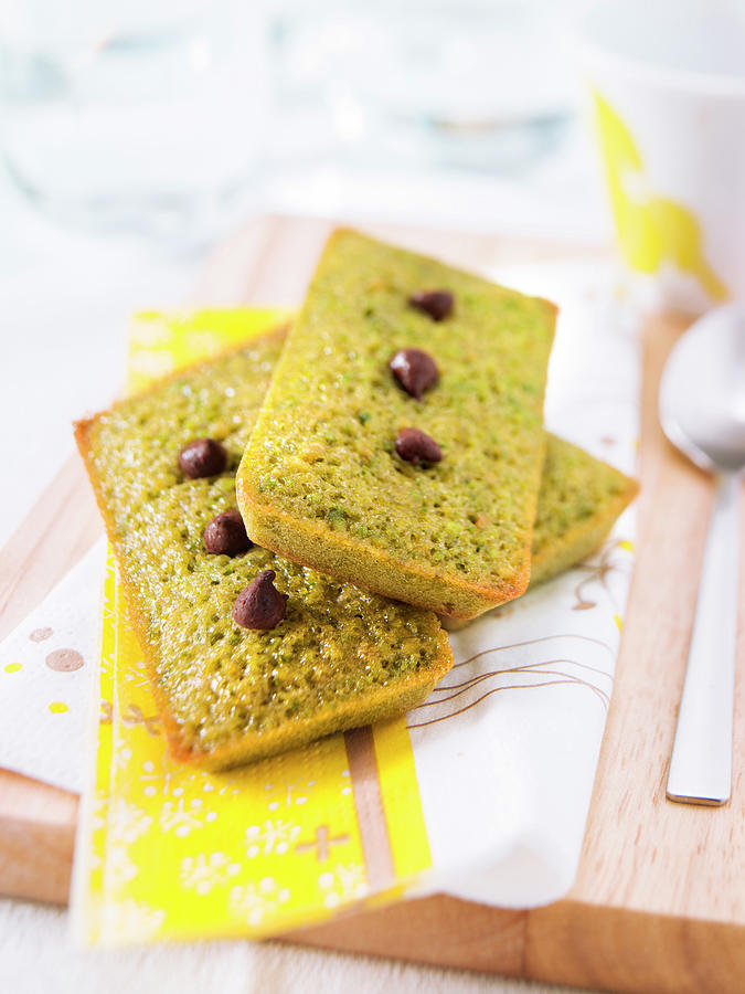 Pistachio Financiers Decorated With Chocolate Drops Photograph by Nicolas Edwige