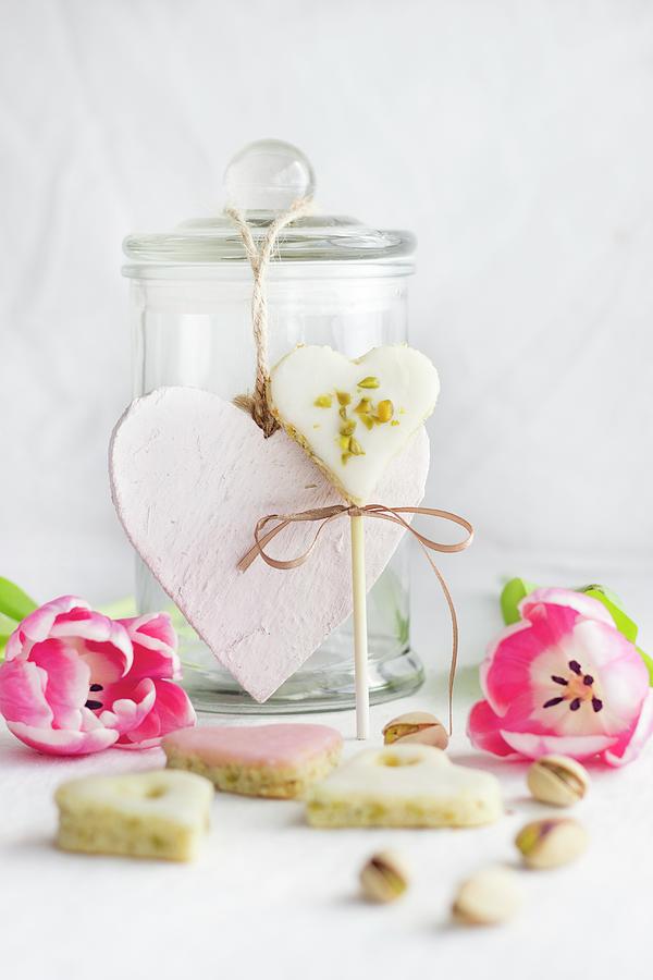 Pistachio Heart Cake Pops For Mothers Day Or Valentines Day Photograph by Tamara Staab