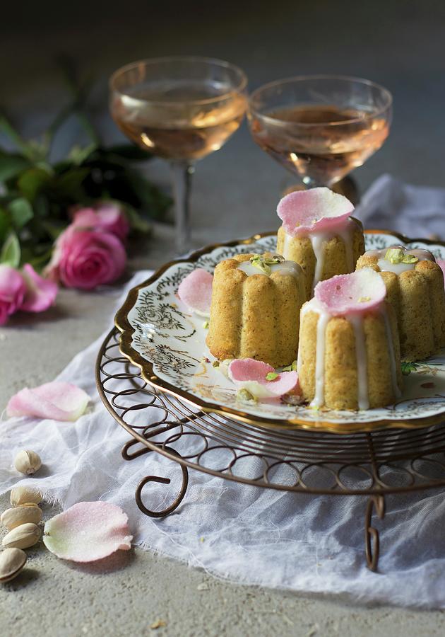 Pistachio Rose Cakes Decorated With Flower Petals Photograph by The Kate Tin