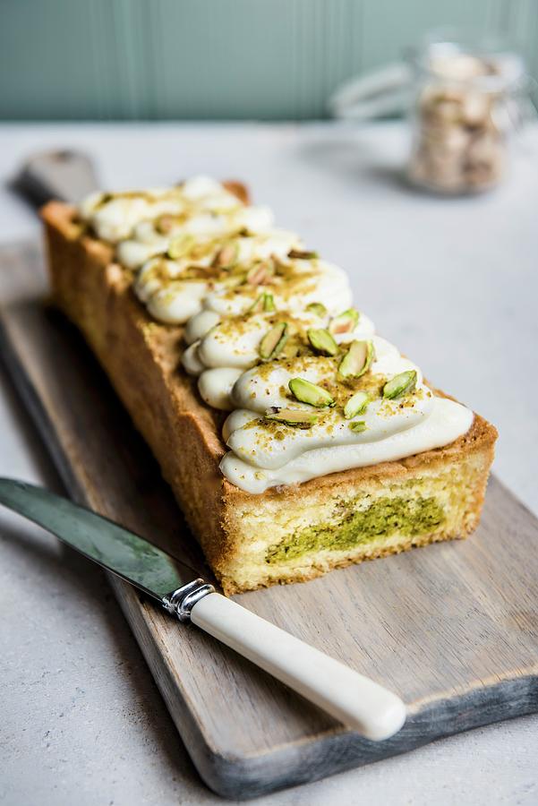 Pistachio Sponge Cake With Cream Cheese Frosting Photograph by Magdalena Hendey
