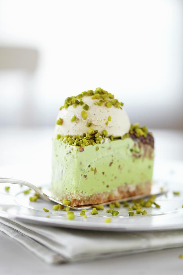Pistachio Torte With A Scoop Of Ice Cream Photograph by Atelier Mai 98