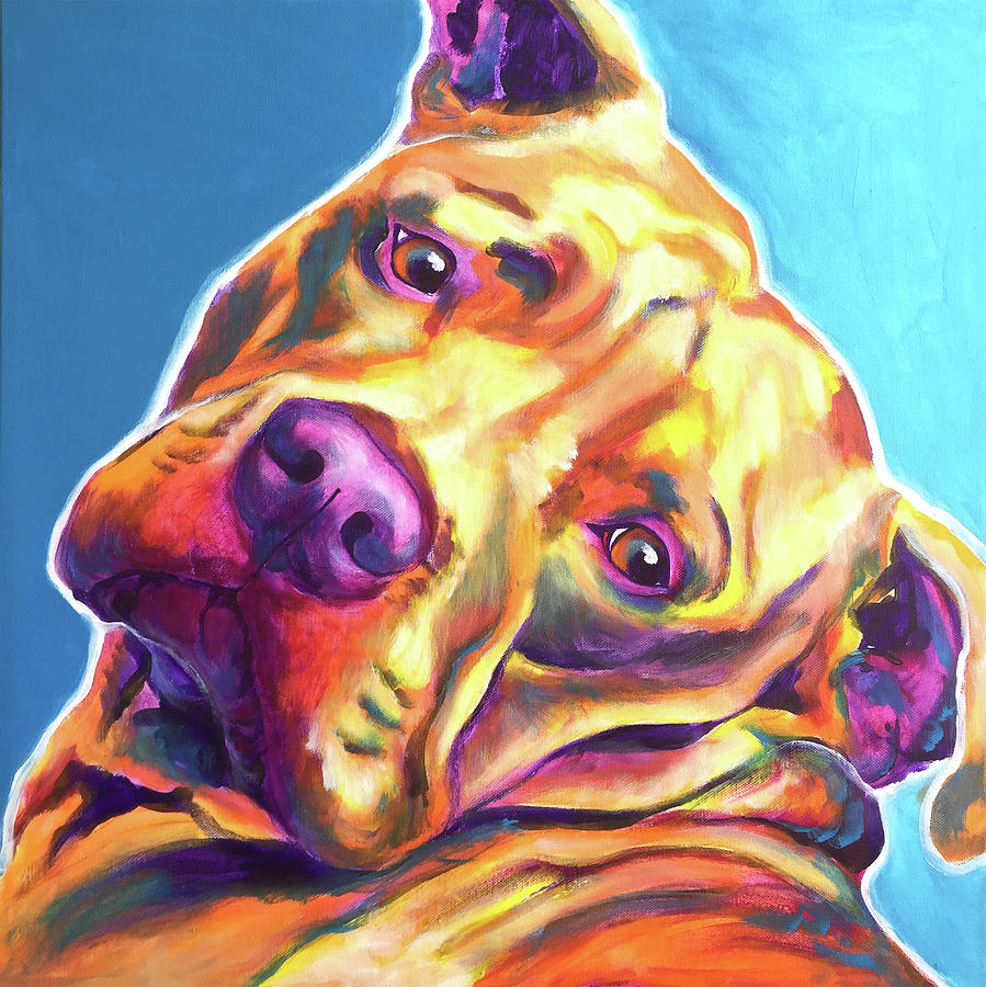Dog Painting - Pit Bull - Dozer by Dawgart