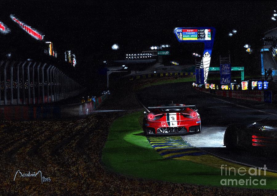 Pit straight at night Painting by Alain BAUDOUIN ABmotorART