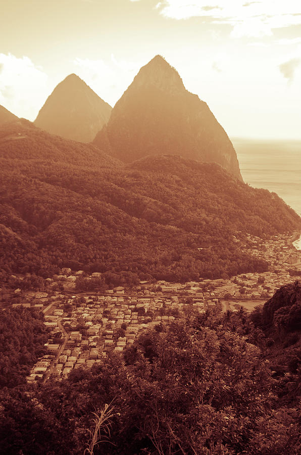Pitons St Lucia Sepia Landscape Photograph by Jaminwell