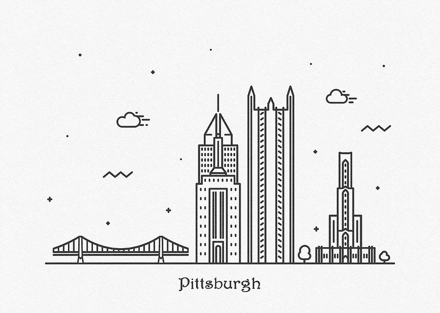 Memento Movie Drawing - Pittsburgh Cityscape Travel Poster by Inspirowl Design