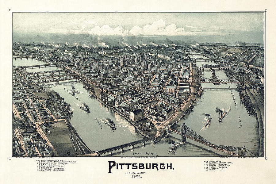 Pittsburgh Pennsylvania - Birds Eye View - 1902 Mixed Media by War Is Hell Store